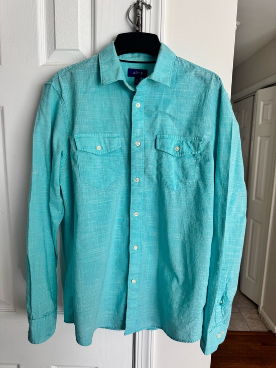 Apt. 9 Other - Apt. 9 Men’s Medium Aqua Turquoise Cotton Long Sleeve Button Down Shirt EUC